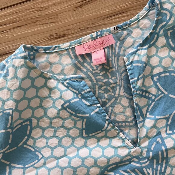 LILLY PULITZER Fish Lotus Pond Print Tunic Style Dress Blue White Girl’s Size L - Picture 2 of 3